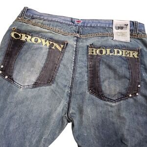 Vintage Y2K Crown Holder 42x35 Skater Baggy Wide Leg Jeans Distressed Hip Hop